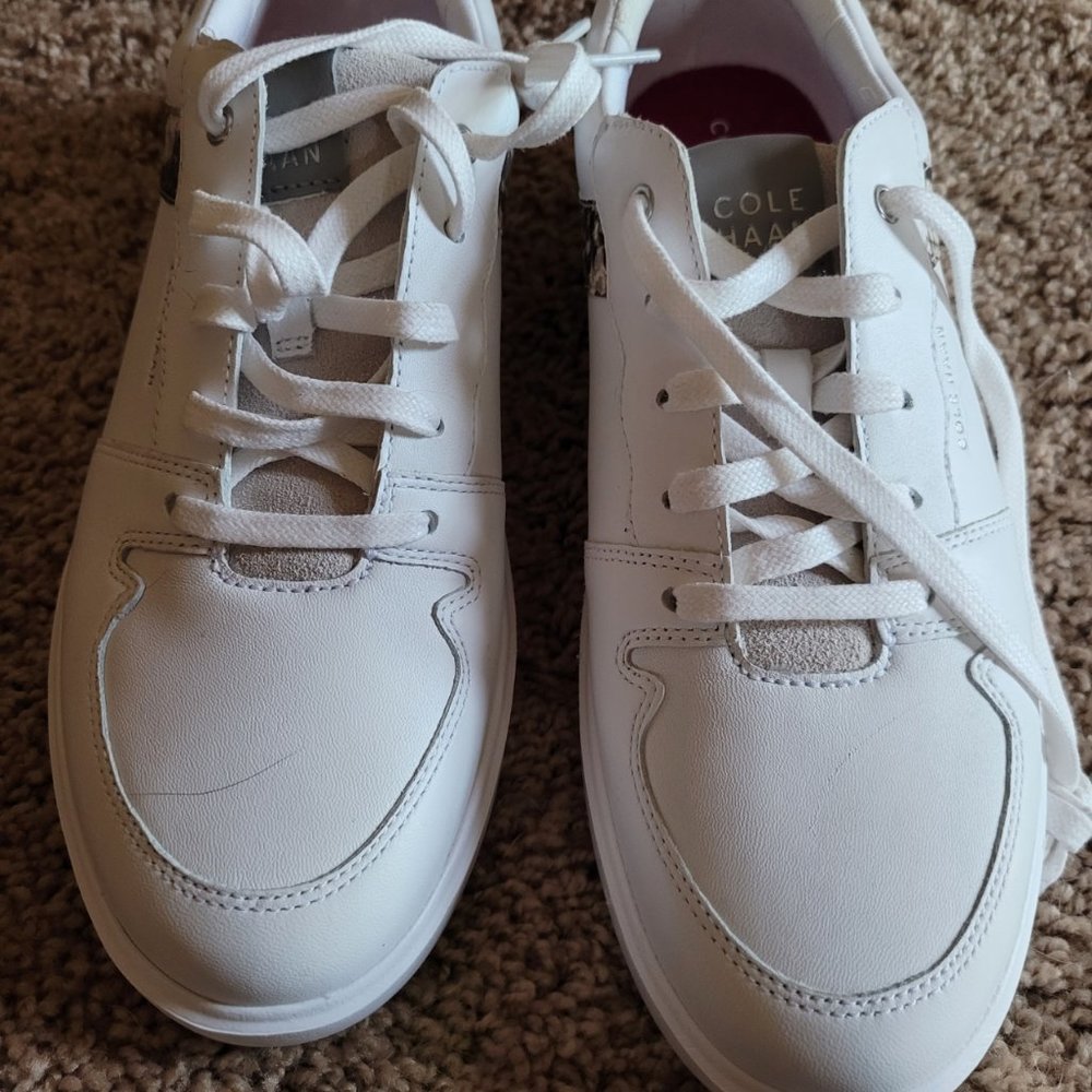 Snake Print-Trim Leather Tennis Sneakers